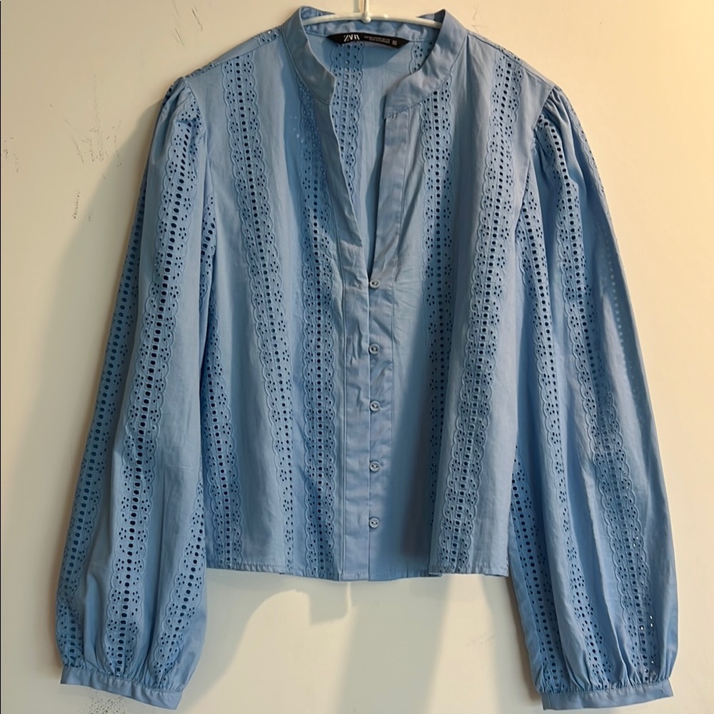 Zara Blue Eyelet Women's Top